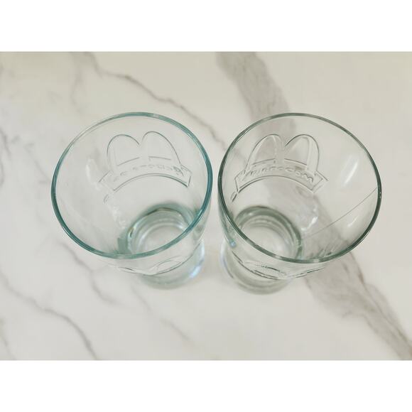 McDonald's Clear Tall Glass 16oz Drinking Glasses 6 1/2" Embossed Logo 1992 x2 - Picture 9 of 13